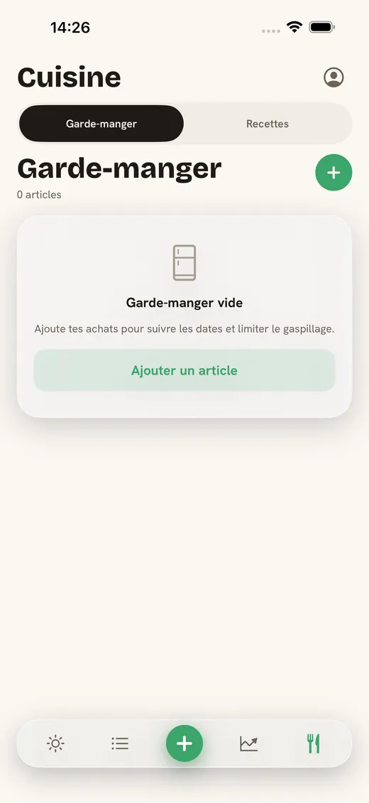 ark.fit — garde-manger, recettes et repas proposés dans un foyer chiffré