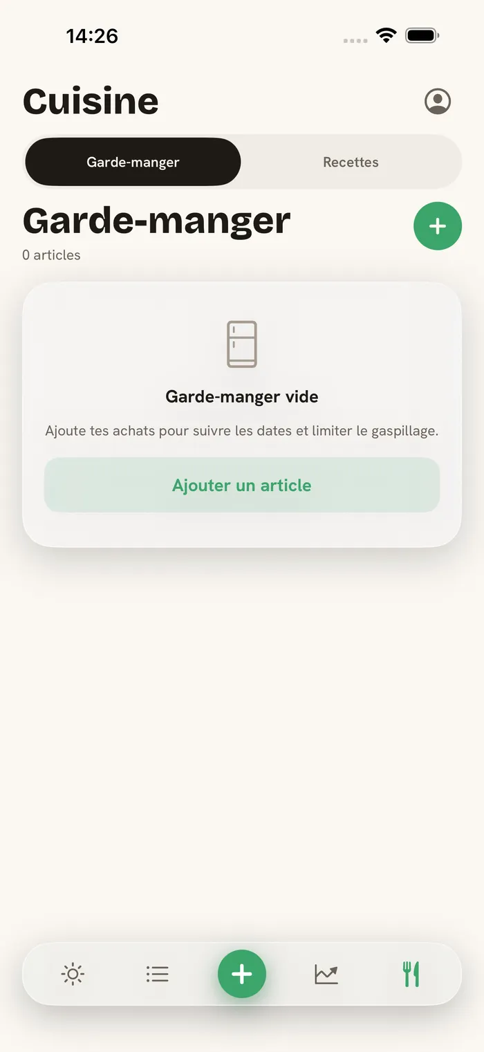 ark.fit — garde-manger, recettes et repas proposés dans un foyer chiffré