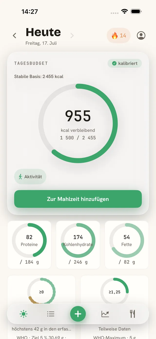 ark.fit — Bildschirm «Heute»
